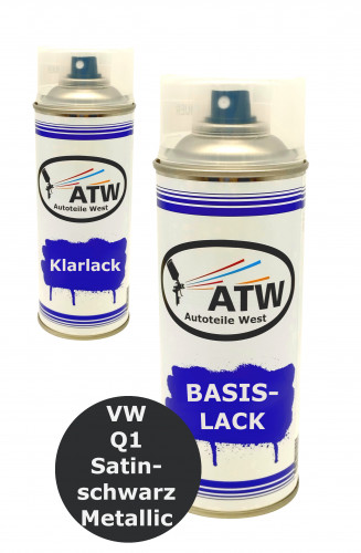 Autolack für VW Q1 Satinschwarz Metallic+400ml Klarlack Set